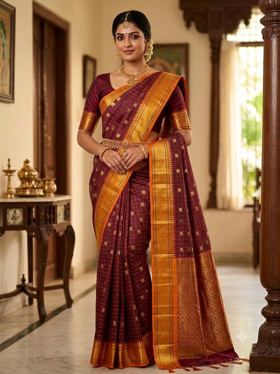 Rani Pink Banarasi Silk Saree with Navy Blue Gold Zari Border